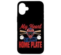 Baseball Fan Catcher Vintage My Heart Is Behind Home Plate Case for iPhone 16 Plus