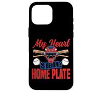 Baseball Fan Catcher Vintage My Heart Is Behind Home Plate Case for iPhone 16 Pro Max