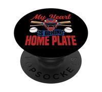 Baseball Fan Catcher Vintage My Heart Is Behind Home Plate PopSockets Adhesive PopGrip