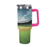 Baseball Field 40 Oz Tumbler with Handle And Flip Straw, Vacuum Insulated Stainless Steel Tumbler Cups, Travel Coffee Mug, Dishwasher Safe & Bpa-Free, Reusable Water Bottle(Light Rose Red)