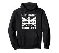 Baseball Funny Hit Hard Run Fast Turn Left Pullover Hoodie