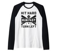 Baseball Funny Hit Hard Run Fast Turn Left Raglan Baseball Tee