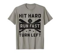 Baseball Funny Hit Hard Run Fast Turn Left T-Shirt