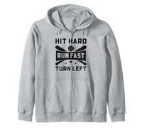 Baseball Funny Hit Hard Run Fast Turn Left Zip Hoodie