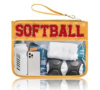 Baseball Gift Bags Baseballs Treat Bags Team Gifts Clear Chenille Letter Zipper Pouch Accessories Stuff Sport Portable Travel Case, Softball, M, Sports
