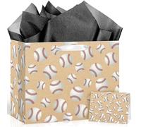 Baseball Gift Bags with Tissue Paper and Card Large Heavy Duty Kraft Paper Sports Baseball Themed Birthday Party Favor Bags for Kids Boys Team Players Coach Senior Night Graduation End of Season