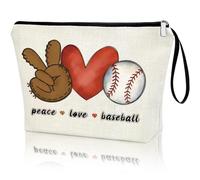 Baseball Gift PEACE LOVE BASEBALL Makeup Bag Baseball Lover Gift Gift for Baseball Player Coach Team Cosmetic Bag Gift for Women Her Teen Girl Baseball Stuff Gift for Christmas Birthday Graduation,