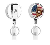 Baseball Glove and Bat U.S. Flag Cute Metal Badge Holder Retractable Clip ID Card Name Tag Badge Reels for Work