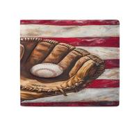 Baseball Glove and Bat U.S. Flag Leather Bifold Wallet for Men Slim Card Cases with 2 Slots Minimalist Coin Purs