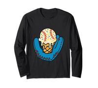 Baseball Glove Catching Waffle Cone Vanilla Scoop Sundae Long Sleeve T-Shirt