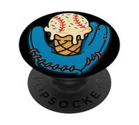 Baseball Glove Catching Waffle Cone Vanilla Scoop Sundae PopSockets Adhesive PopGrip