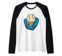 Baseball Glove Catching Waffle Cone Vanilla Scoop Sundae Raglan Baseball Tee