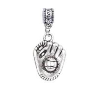 Baseball Glove Charm Bead - Dangle Pendant with Baseball Detail - Compatible with Pandora, Troll, Chamilia & European Bracelets - Gift for Baseball & Softball Players & Fans