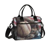 Baseball Glove Flag Blue Lunch Bag for Women Men Reusable Insulated Lunch Box for Adult Kids Large Capacity Lunchbox Cooler Bag with Adjustable Strap for Work Picnic Hiking Office