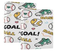 Baseball Goal Pattern White Green Yellow One and A Half Inch Notebook Binders 3 Ringed with Pockets 1/2 Pack Assorted Binders 200 Sheets
