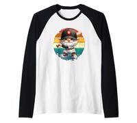 Baseball Grandpa Gnome On A Retro Sunset For Baseball Dad Raglan Baseball Tee