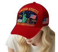 Baseball Hat Adjustable, 250Th America Country Theme Baseball Hat, Adjustable Printed Headwear 1776-2026 Fashion for Women Men Teens Friends Adults Seniors Family Red