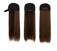 Baseball Hat Wig for Women, Adjustable Wig Hat with Hair Extensions 23.6 Inch Long Straight Synthetic Hair Quick Hairstyle Attached Wigs Cap for Party Daily (Black Hat with Light Brown Hair)