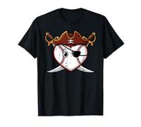 Baseball Heart Pirate Hat Crossed Swords Men Boys Kids Youth T-Shirt