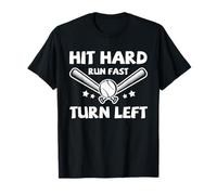 Baseball Hit Hard Run Fast Turn Left Vintage Funny Sport T-Shirt