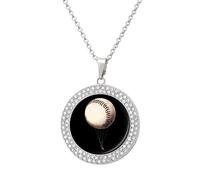 Baseball Hot Air Balloon Women's Necklaces Round Long Alloy Pendant Necklace Minimalist Tiny Jewelry Gift Silver-style