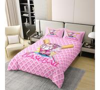 Baseball Ice Cream Drip Bedding Set Super King Size 100% Cotton,Baseball Bat Gloves Ball Sport Competition Duvet Cover Set，Biscuit Cherry Dessert Softball Quilt Cover,Pink,2 Pillowcases(No Comforter)