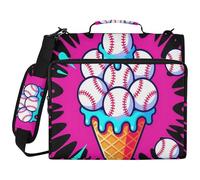 Baseball Ice Cream Watercolor 3 Ringing Organizer Binder with Shoulder Strap Easy to Carry Portfolios Portfolio Organizer for Middle School