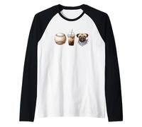 Baseball Iced Coffee Pug Mom Ballpark Fan Dog Lovers Pug Raglan Baseball Tee