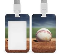 Baseball ID Badge Holder with Lanyard - Hard Plastic ID Card Holder Waterproof Name Tag Holders, Heavy Duty Badge Reel Vertical Card Protector for Office Nurse Teacher