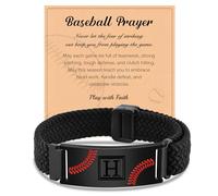 Baseball Initial Bracelets for Boys Men - Adjustable Elastic Stretch Strap Letter Bracelet Personalized Baseball Charm Bracelets for Teen Inspirational Jewelry Gifts Idea for Players Team Lovers Boys