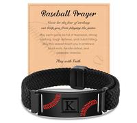 Baseball Initial Bracelets for Boys Men - Adjustable Elastic Stretch Strap Letter Bracelet Personalized Baseball Charm Bracelets for Teen Inspirational Jewelry Gifts Idea for Players Team Lovers Boys