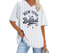 Baseball Jersey Shirts for Women New York Baseball Shirts Baseball Team Tee Game Day Outfits Casual Tops, Black Stripe, XL