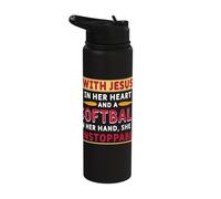 Baseball Jesus in Her Heart Softball Funny Pitcher Catcher Stainless Steel Insulated Water Bottle