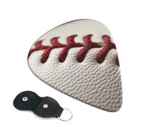 Baseball Lace Close Up Guitar Picks 6 Pack with Leather Guitar Pick Holder Keychain, Plectrum Key Fob Cases Bag, Abstract Art Plectrum for Acoustic Electric Guitar, Ukulele 0.96mm