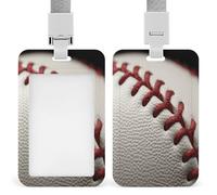 Baseball Lace Close Up ID Badge Holder Waterproof Card Protector Push-Pull Slot Work ID Card Holder with Lanyard Personalized Detachable Card Holders for Office Corporate Use