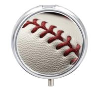Baseball Lace Close Up Pill Box with Mirror 3 Compartment Pill Organizer for Pocket Portable Medicine Container Holder to Hold Vitamins,Fish Oil