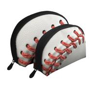 Baseball Lace Close Up Print Shell-Shaped 2-Piece Makeup Bag Set Travel Cosmetic Organiser Stylish Storage for Beauty & Gifts for Women Girls