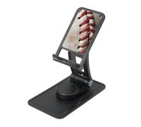 Baseball Lace Close Up Prints Rotating Cell Phone Stand with 360° Swivel Base - Foldable Square Desk Phone Holder for iPhone 16 15 14 13 12 11,All Phones,Black