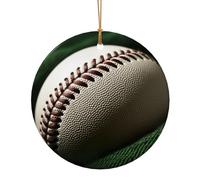 Baseball Lace Close Up1 Print Round Flat Hanging Ornaments for Christmas Winter New Year Party Hanging Decorations