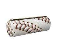 Baseball Lace Printed Leather Pencil Case Cute Stationery Organizer Round Makeup Bag Pen Pouch, Gold Zipper