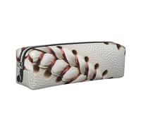 Baseball Lace Printed Leather Pencil Case Cute Stationery Organizer Simple Makeup Bag Pen Pouch, Silver Zipper