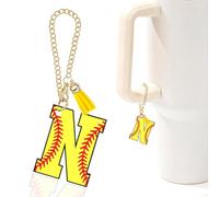 Baseball Letter Charm Accessories for Stanley Cup Baseball Initial Keychain Charm for Stanley Tumbler,Purse Backpack,Baseball Gifts for Teen Boys Girls Team Mom Coach Athlete