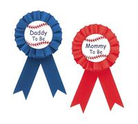 Baseball Mom to Be Badge Pin, Baseball Daddy to Be Button Pin, Red&Blue Rosette Sport Baby Shower Award Ribbon Button for New Parents, Gender Reveal/Pregnancy Announcement Party Supplies