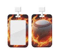 Baseball On Fire Heavy Duty Id Card Badge Holder Plastic Name Tag Badge Holder with Clear Window Waterproof Card Protector Sleeve for Nurse Doctor Teacher Office Employee