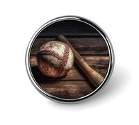 Baseball On Wooden Round Lapel Pin Women's Novelty Buttons & Pins Metal Badge Cute Brooch Retro Pinback Badge Fashion Bag Pins for Hat Backpacks Tie Suit Wedding Party Accessory, Circular, Aluminum