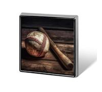 Baseball On Wooden Square Lapel Pin Women's Novelty Buttons & Pins Metal Badge Cute Brooch Pin Retro Pinback Badge Fashion Bag Pins for Hat Backpacks Tie Suit Wedding Party Accessory