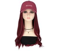 Baseball Peaked Cap Wig for Women Breathable Hair Extensions Long Big Wavy Ladies Pink Wigs Hat Connected Head Cover Synthetic (Burgundy)