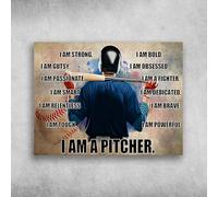 Baseball Player, Baseball Pitcher, I Am Strong, I Am Gutsy, I Am Passionate, I Am Smart, I Am Relentless Fun Saying Metal Tin Signage Antique Plaque Rustic Poster Bar Home Wall Decor 8"x12"
