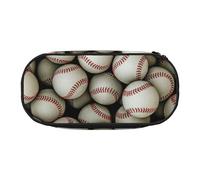 Baseball Print Pencil Case Spacious Pen Pouch Zipper High Capacity Makeup Tools Office Supplies, Black, One Size, Cute