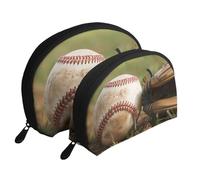 Baseball Print Small Purses 2Pcs Portable Coin Purse Makeup Bag Soft Vacation Pouch Change Holder Wallet with Zipper Portable for Shopping Travel Party Cosmetic Bag